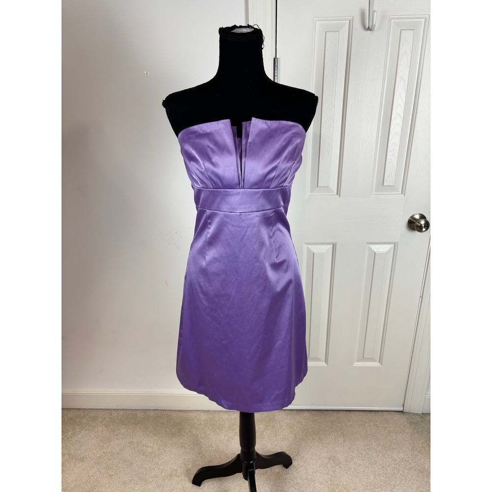 Vtg Y2K Bloom Purple Satin Strapless Cocktail Dress Notched Neckline Mini Size M